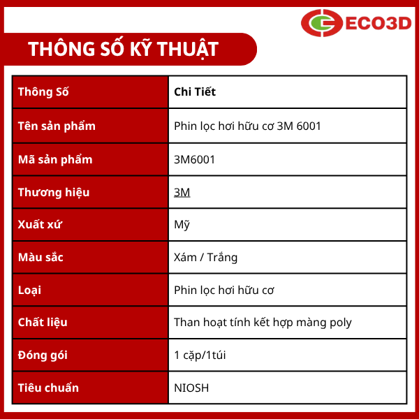 Phin lọc hơi hữu cơ 3M 6001